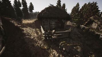 CGI Abandoned rustic cabin surrounded by trees in a tranquil landscape video