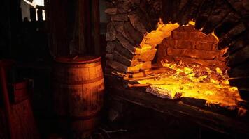 CGI Crafting tools in a rustic old forge during the evening hours video