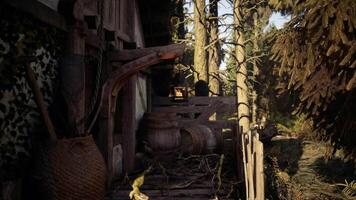 CGI Rustic wooden structure surrounded by trees and nature in a quiet setting video