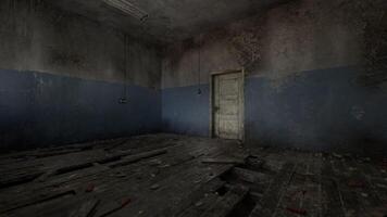CGI Abandoned room with peeling paint and a worn wooden floor in quiet setting video