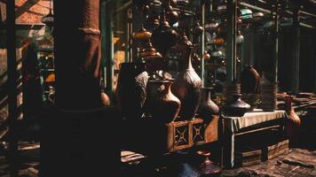 CGI Beautiful handcrafted pottery displayed in a vibrant market setting video