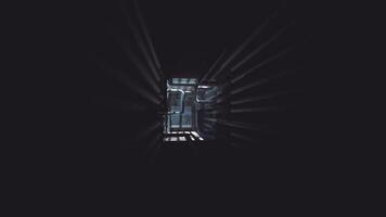 CGI Light shines through a narrow corridor in a darkened space area video