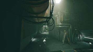 CGI Urban alleyway with dim light and complex piping system at twilight video