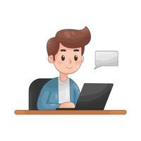 Man Working at Desk with Laptop vector