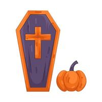 Coffin with Cross and Pumpkin vector