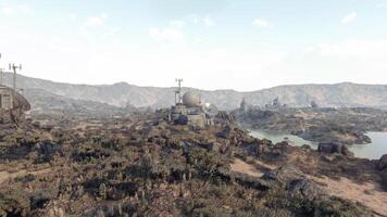 CGI Rocky landscape with communication towers in a remote area video