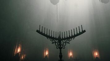 CGI Messianic candle holder illuminated by soft light in a dimly lit space video