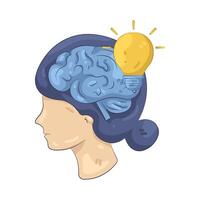 Woman Brainstorming Ideas with Lightbulb vector