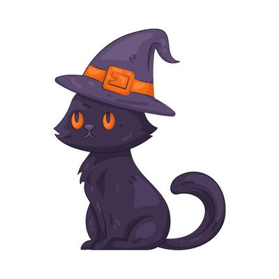 Black Cat Wearing a Witch Hat