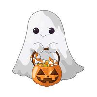 Ghost with Pumpkin Bucket of Candy vector