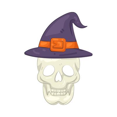 Skull Wearing a Witch Hat