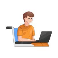 Man in Wheelchair Working on Laptop vector