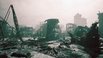 CGI Devastated urban landscape after destruction shows remnants of buildings video