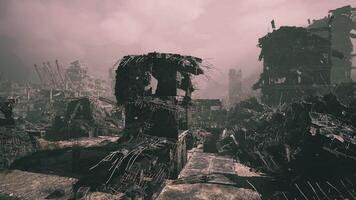 CGI Ruins of a once vibrant city emerge under a cloudy sky video
