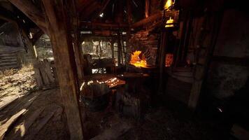 CGI Traditional blacksmiths workshop with glowing forge in rural setting video