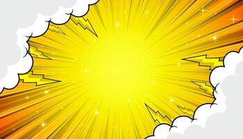 Comic background with clouds and rays. vector