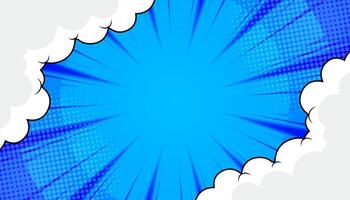 Pop art comic background with halftone colors and cute clouds . vector
