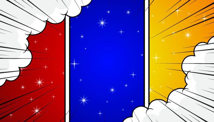 Colorful panel comic with blank set.