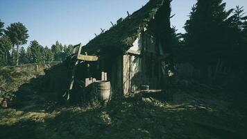 CGI Old wooden cabin surrounded by trees in a serene rural setting video