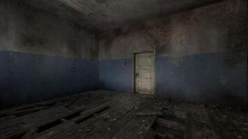 CGI Abandoned room with peeling paint and wooden floor in dim light video