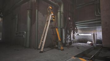 CGI Abandoned industrial setting with ladder and pipes in dim light video