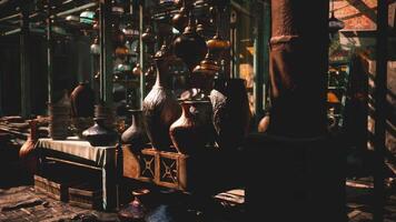 CGI Colors and textures of handcrafted pottery at a market in an old city video