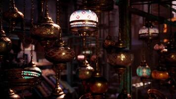 CGI Ornate lanterns showcased in a traditional market at dusk video