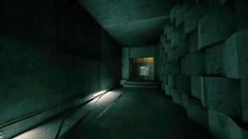 CGI Mysterious dimly lit corridor with stone walls and glowing lights video