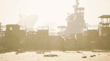 CGI Abandoned construction site with structures under dusty sunlight video