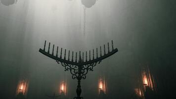 CGI Candelabrum in a dimly lit, atmospheric chamber with soft light effects video