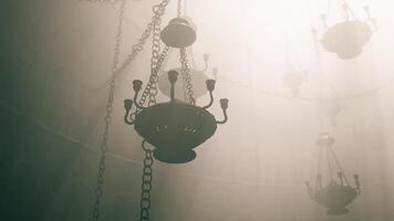 CGI Chandelier light play in a misty room with atmospheric ambiance video