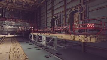CGI Industrial interior with red railings and machinery at a factory video