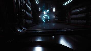 CGI Futuristic corridor illuminated by neon lights in a sci fi setting video