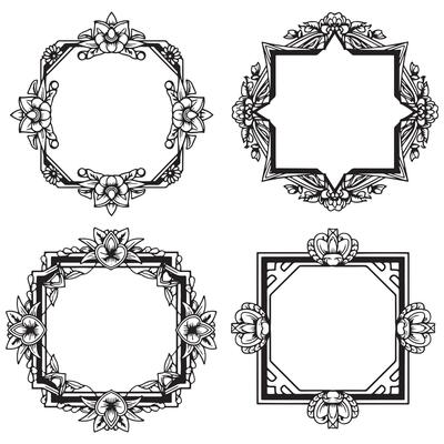 Vibrant Illustration Floral Frames Decorative Borders Set