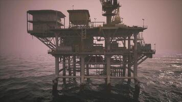 CGI Oil rig operating in offshore waters during twilight hours video