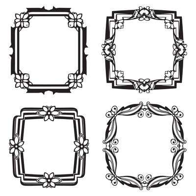 Ornate Filigree Floral Frames Decorative Line Art Set