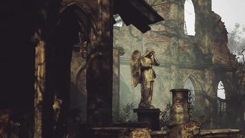 CGI Statue of an angel amidst the ruins of a historical building video