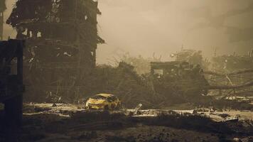 CGI Desolate cityscape featuring a yellow car in a dystopian environment video