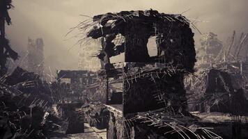CGI Ruins of a destroyed city with twisted metal and debris scattered throughout video