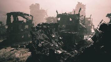 CGI Destruction of urban landscape after disaster with remnants of buildings video