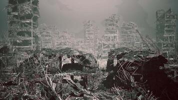 CGI Desolate urban landscape showing total destruction and decay after disaster video