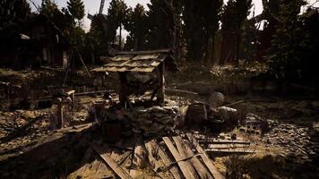 CGI Abandoned village well surrounded by nature during sunny daytime video
