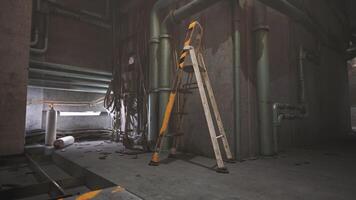 CGI Industrial setting with a ladder and exposed plumbing in a dimly lit space video