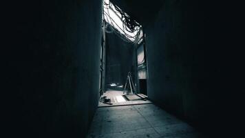 CGI Dim corridor leads to mysterious light in urban setting video
