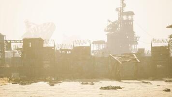 CGI Deserted industrial area under bright sunlight with structures and obstacles video