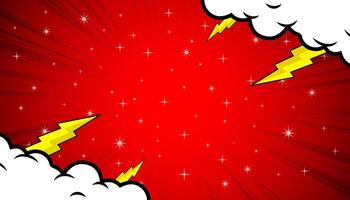 comic background with cartoon style design of clouds, lightning and stars vector