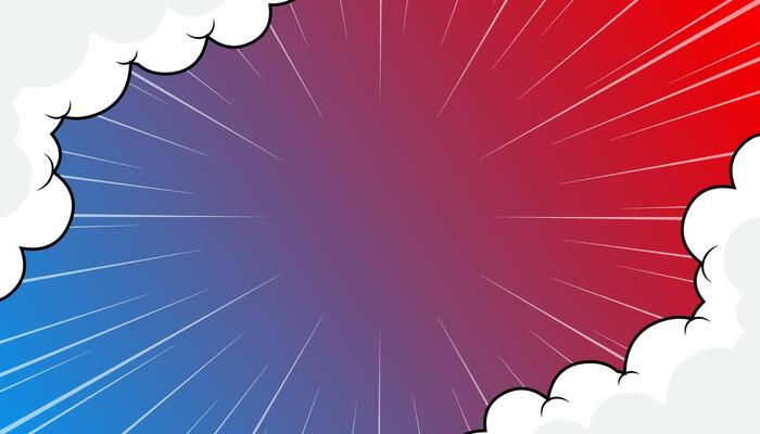 Bright pop art comic sunset background with halftone colors and cute clouds