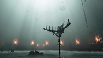 CGI Mysterious interior illuminated by soft light and fog with a candelabrum video
