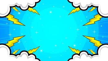 Pop art background. Superhero cartoon banner with clouds, frames and halftones. Funny shapes in comic style. vector