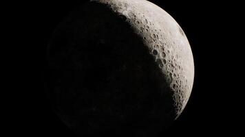 CGI Moon in half lit phase showing detailed craters and surface features video